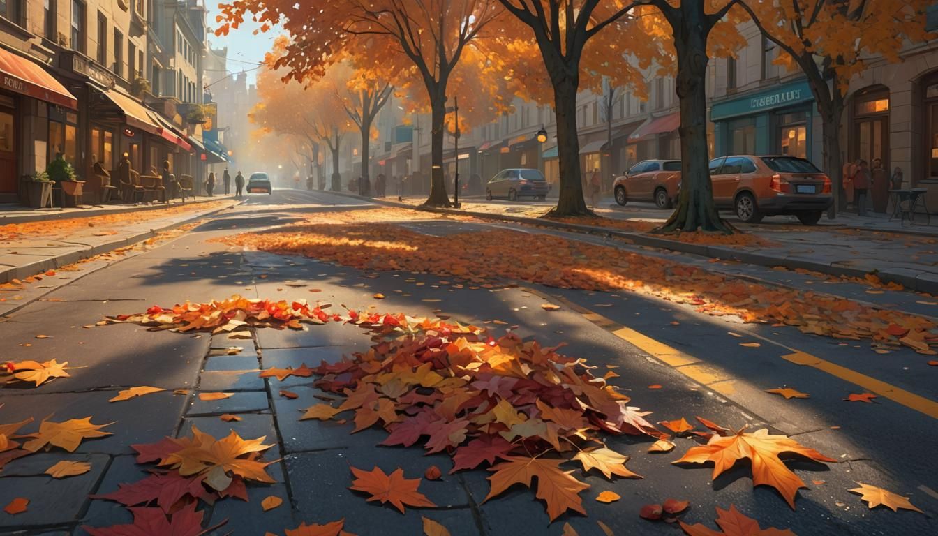 Autumnal Street Scene in Art Nouveau Style