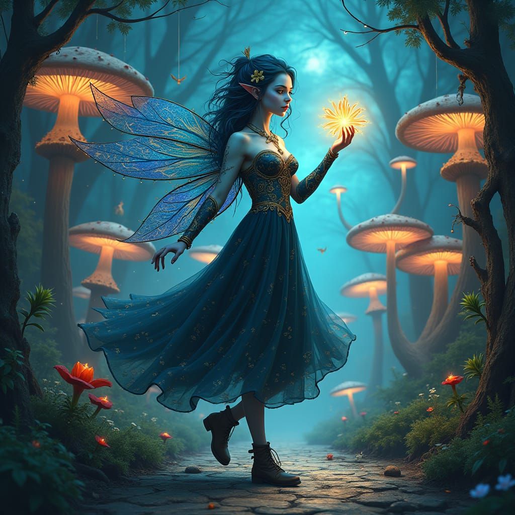 Blue Nymph Dances in Dreamlike Fae Village