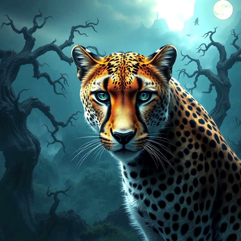 Silver-Eyed Cheetah: Detailed Fantasy Concept Art