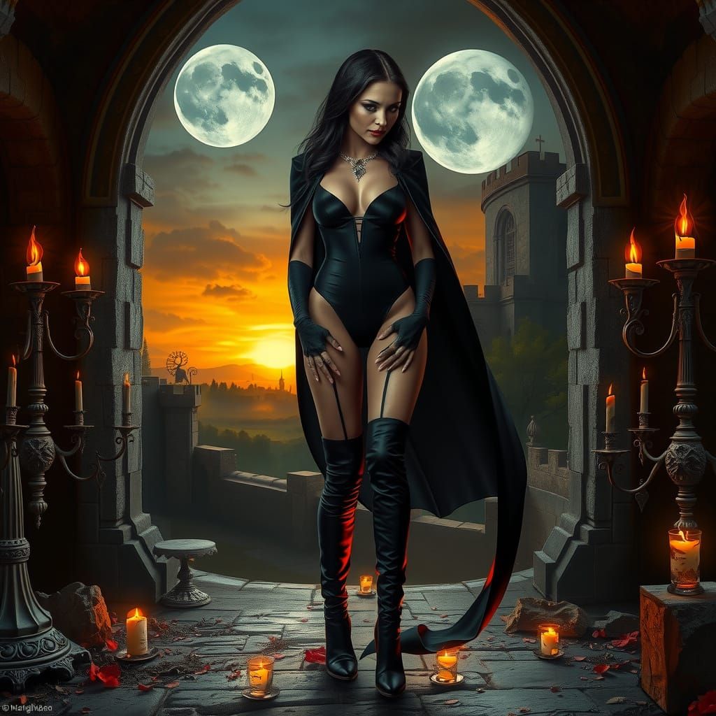 Elegant Vampire Countess in Crypt Attire