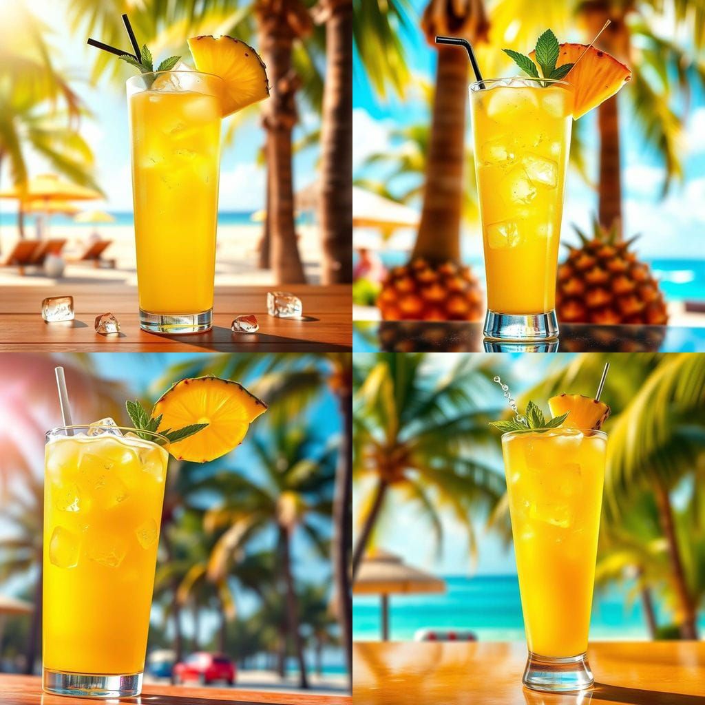 Golden Fizz Tropical Cocktail in Splendid Hyperrealistic Sty...