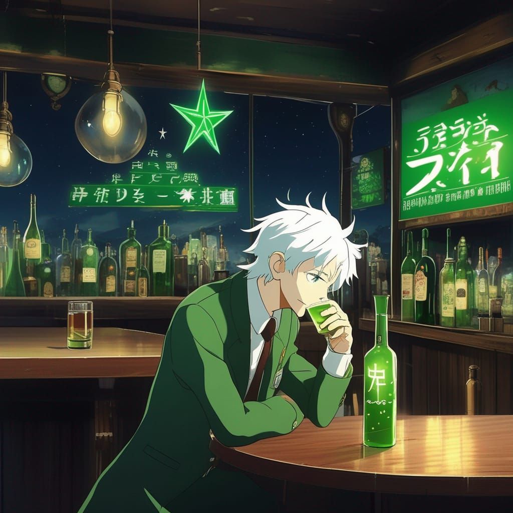 Green Star Bar Scene in Studio Ghibli Style