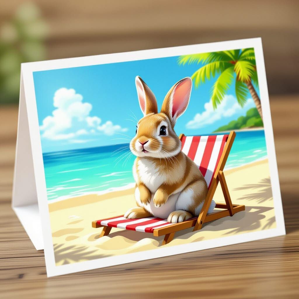 Happy Rabbit on Holiday Postcard