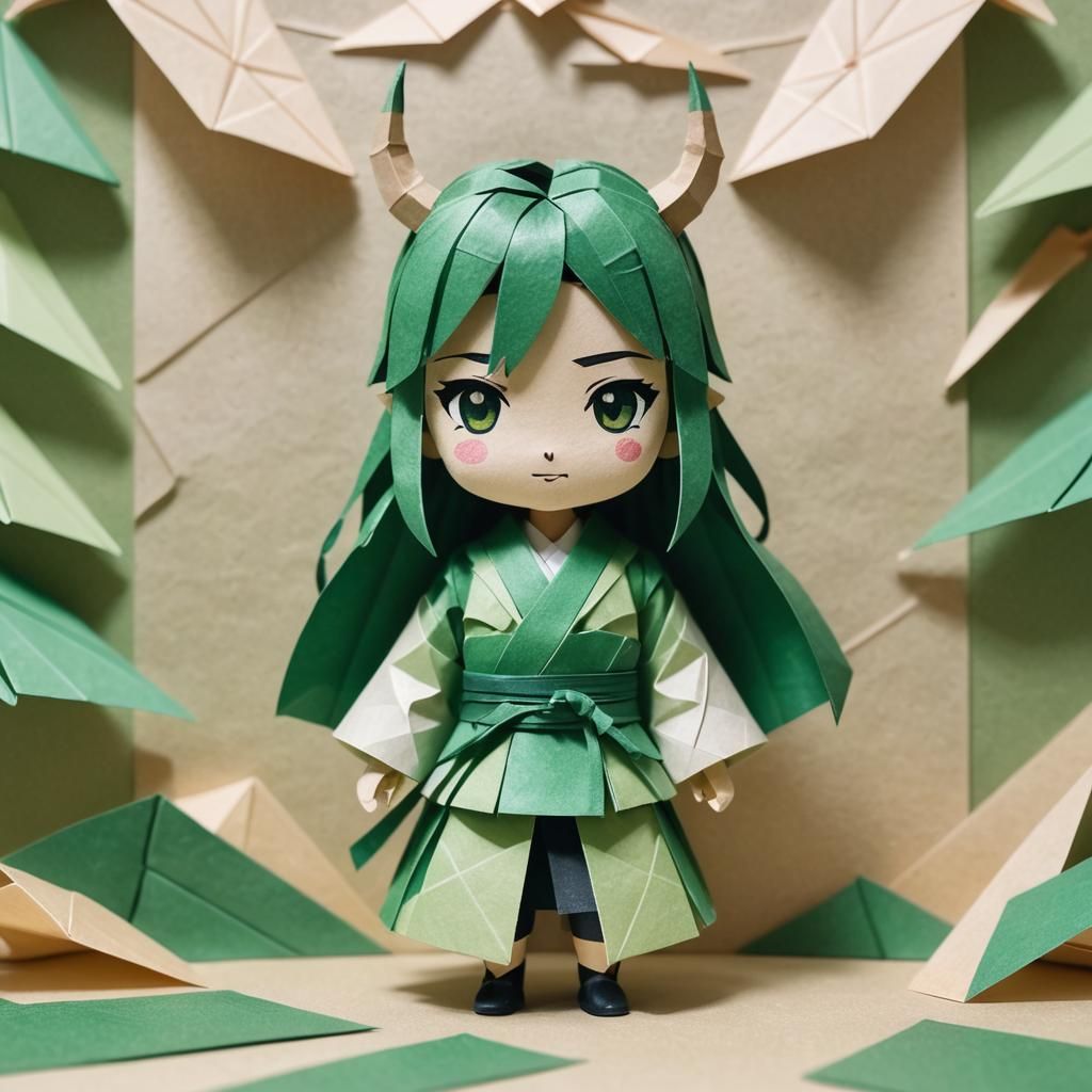Demon Slayer Girl in Japanese Paper Craft Style