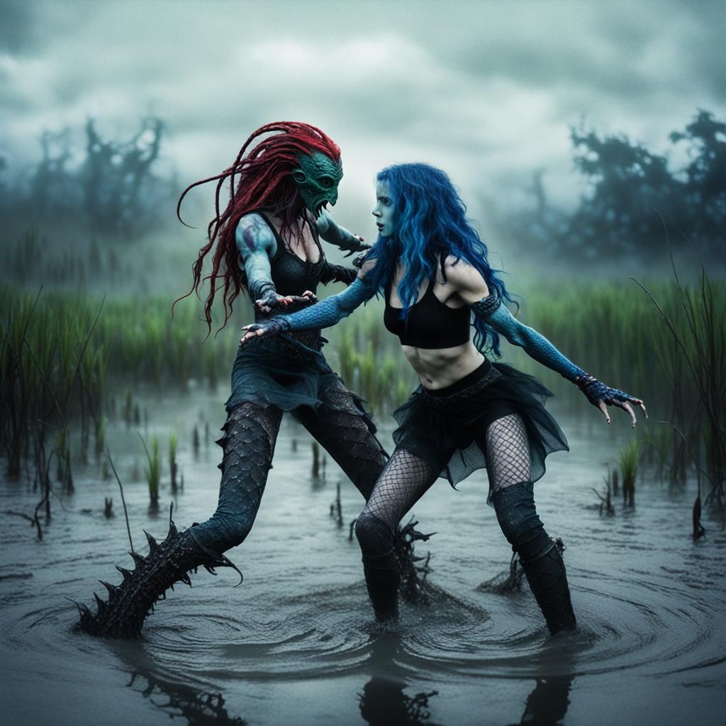 Sci-Fi Babe Battles Alien on Swamp Planet