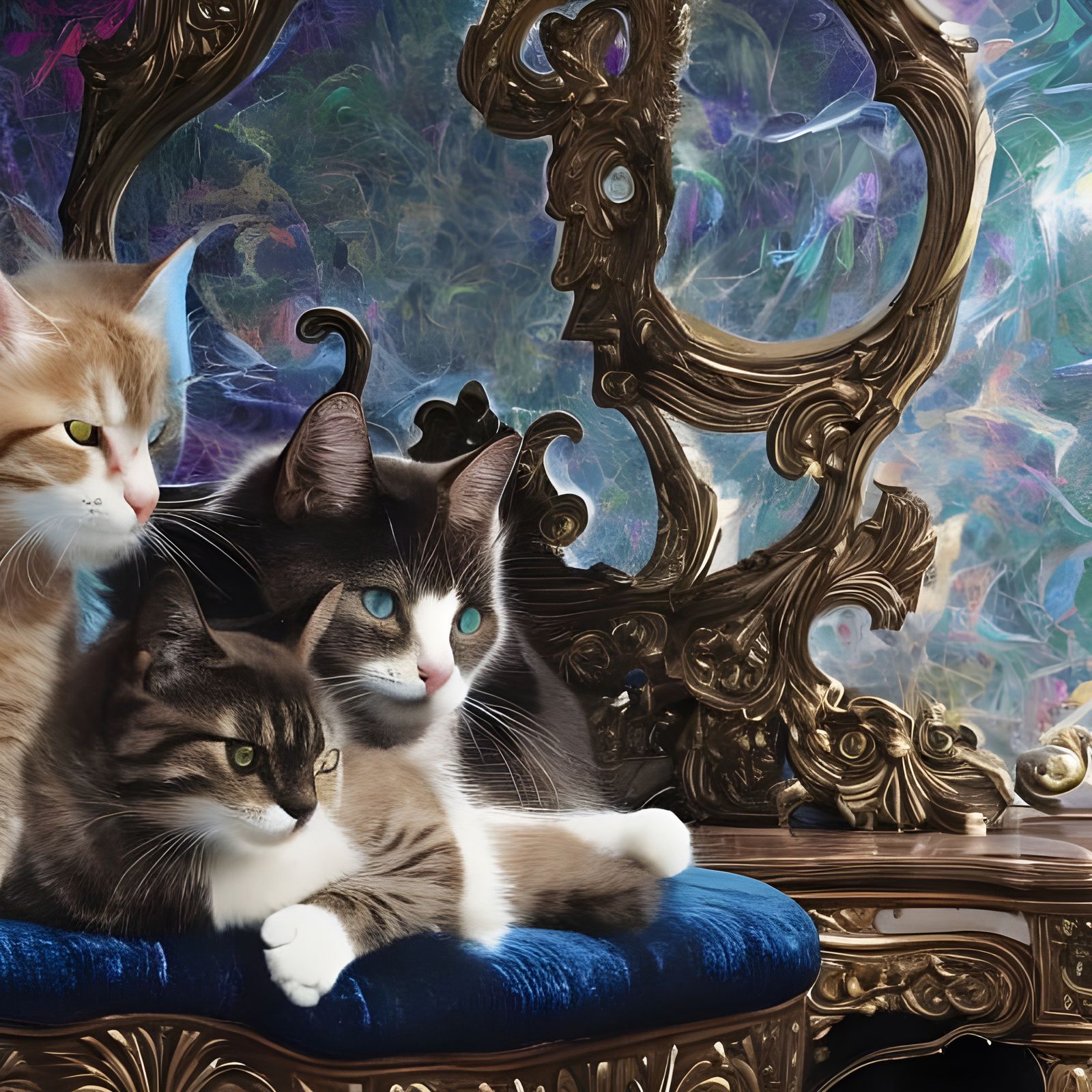 Cats on Antique Furniture: Dreamlike Embroidery Art