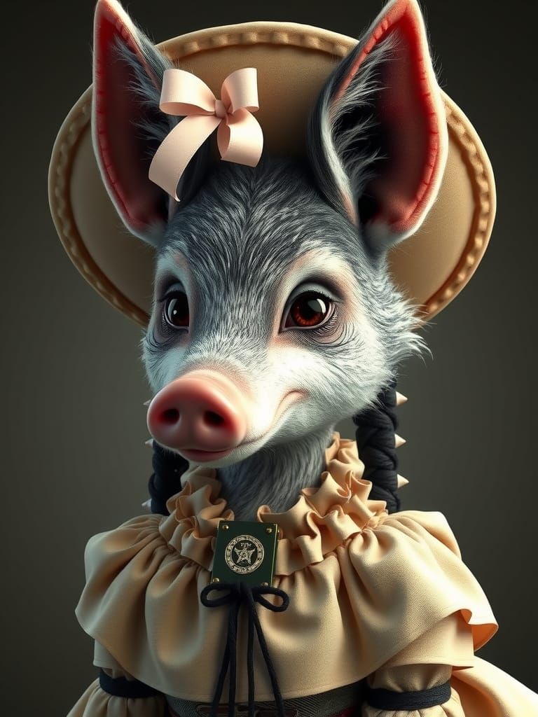 Beautiful Pig-Wolf Anthropomorphic Maiden CGI Portrait
