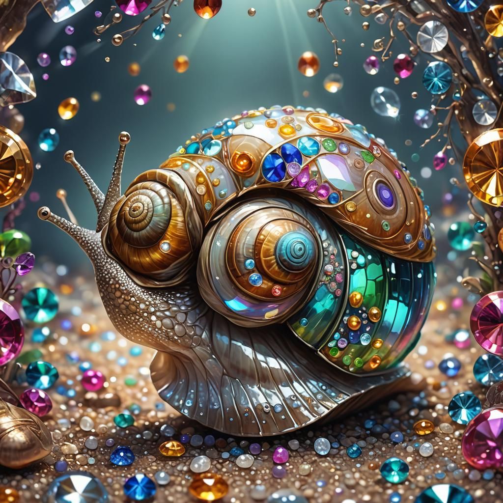 Glass Shell Snail with Gems: Whimsical Concept Art