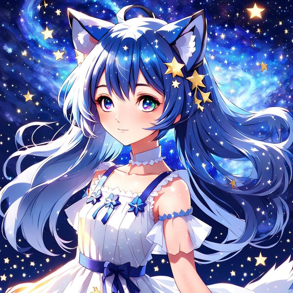 Fox Anime Girl Portrait with Starry Hair