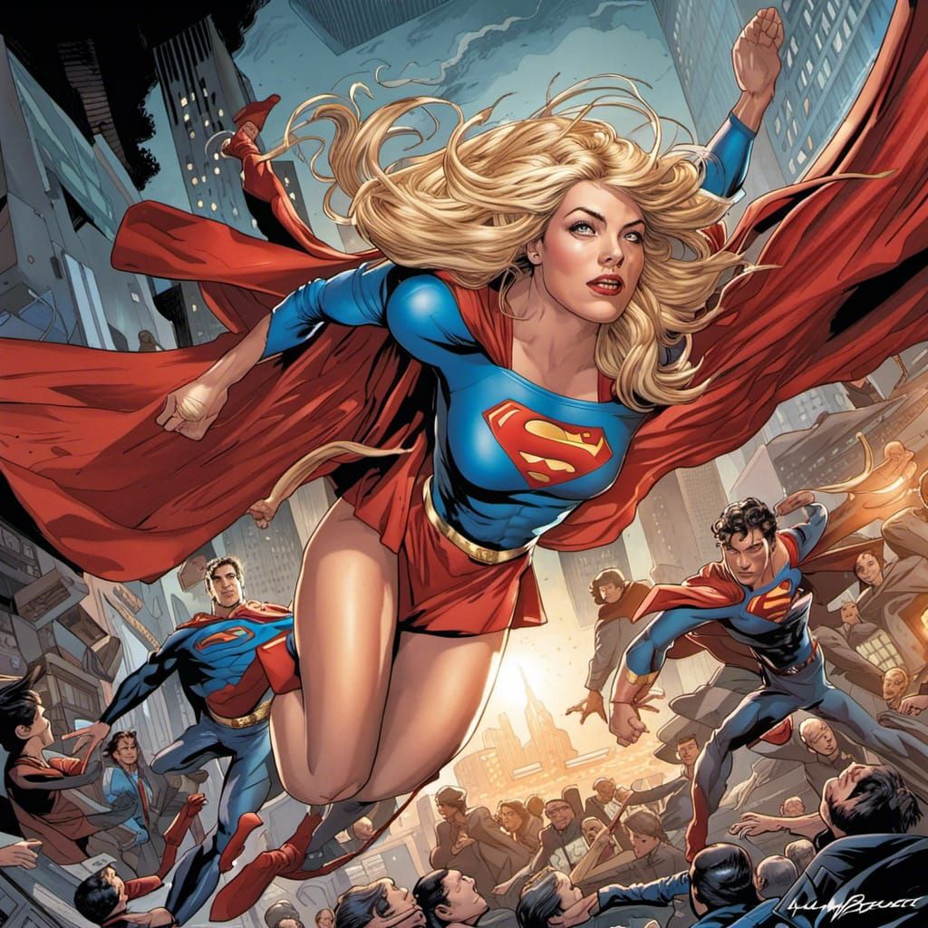 Supergirl Comic Book Art Rescue Scene