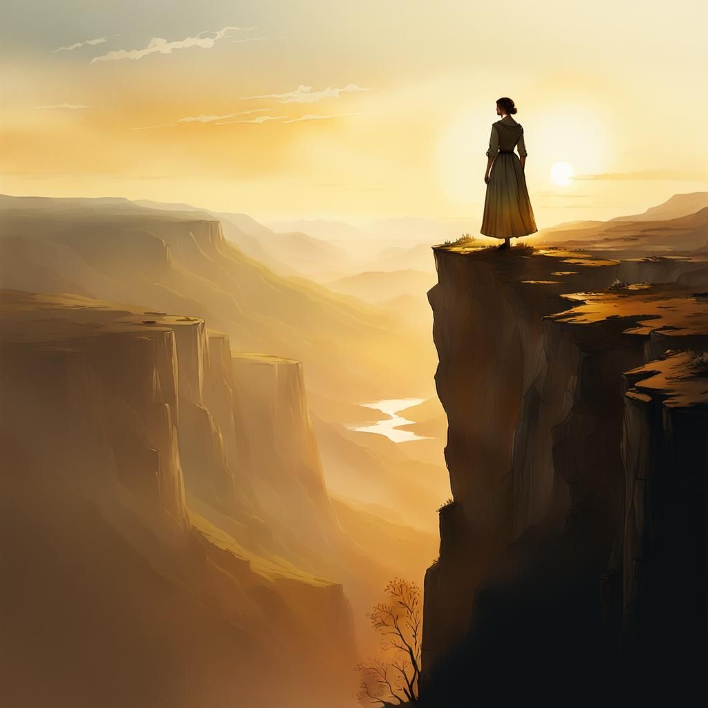 Woman Gazing at Landscape in Turner-esque Style