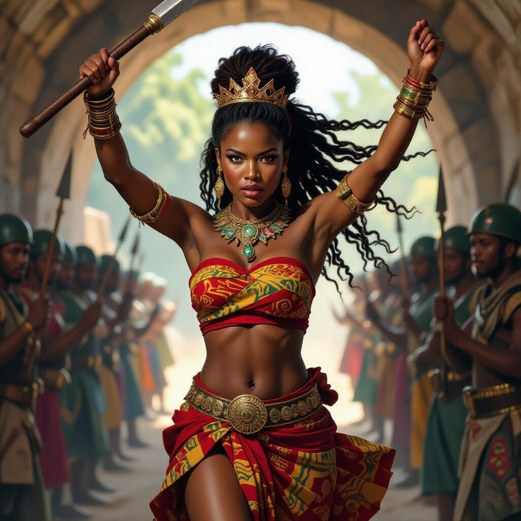Fierce African Queen Leads Soldiers Through Tunnel