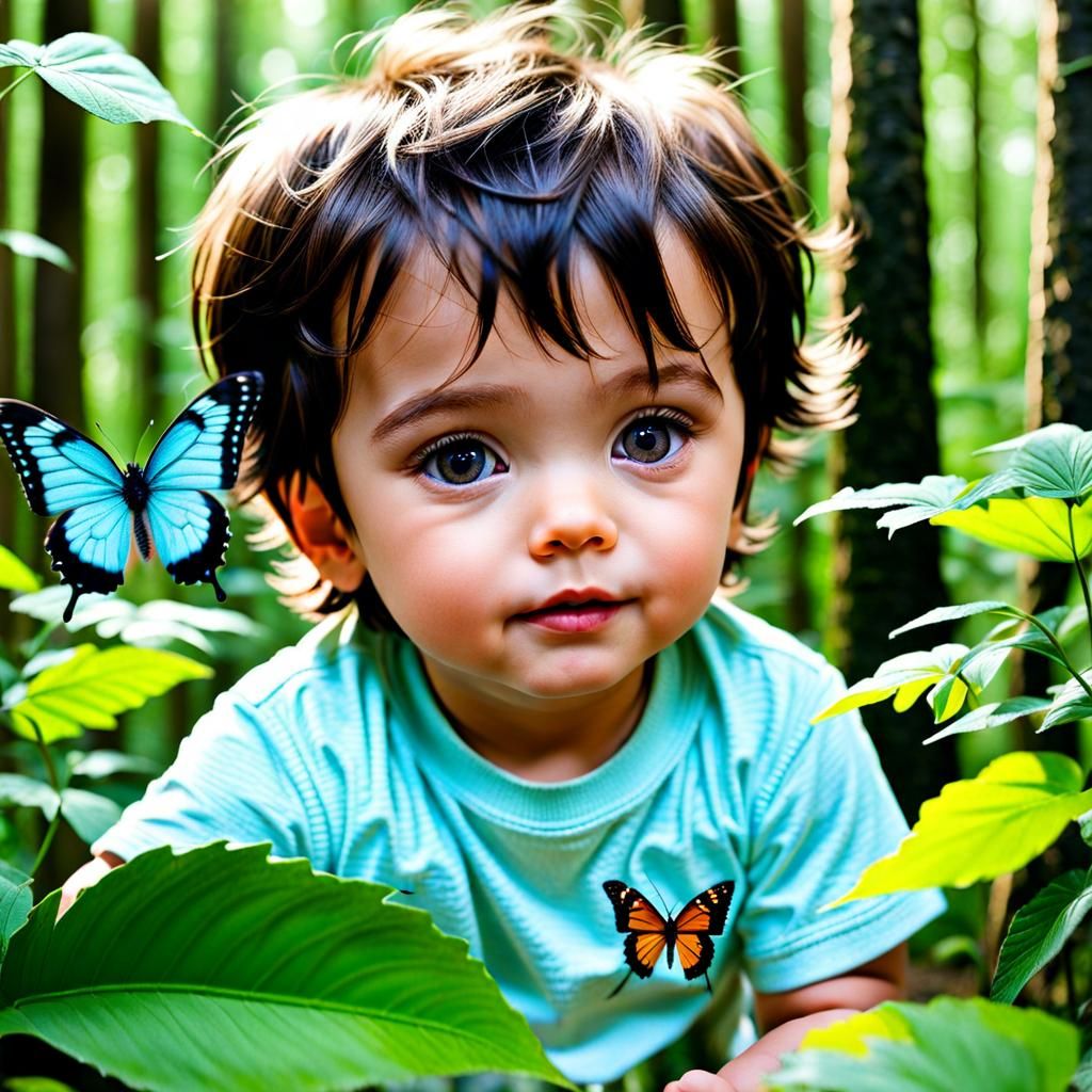 Baby Chasing Butterfly in Enchanted Forest