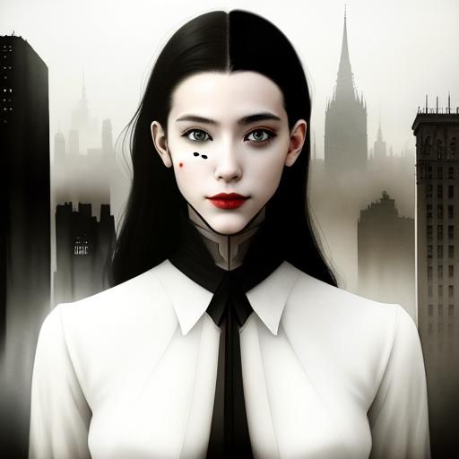 Surreal Double Exposure: Person and Dystopian Cityscape