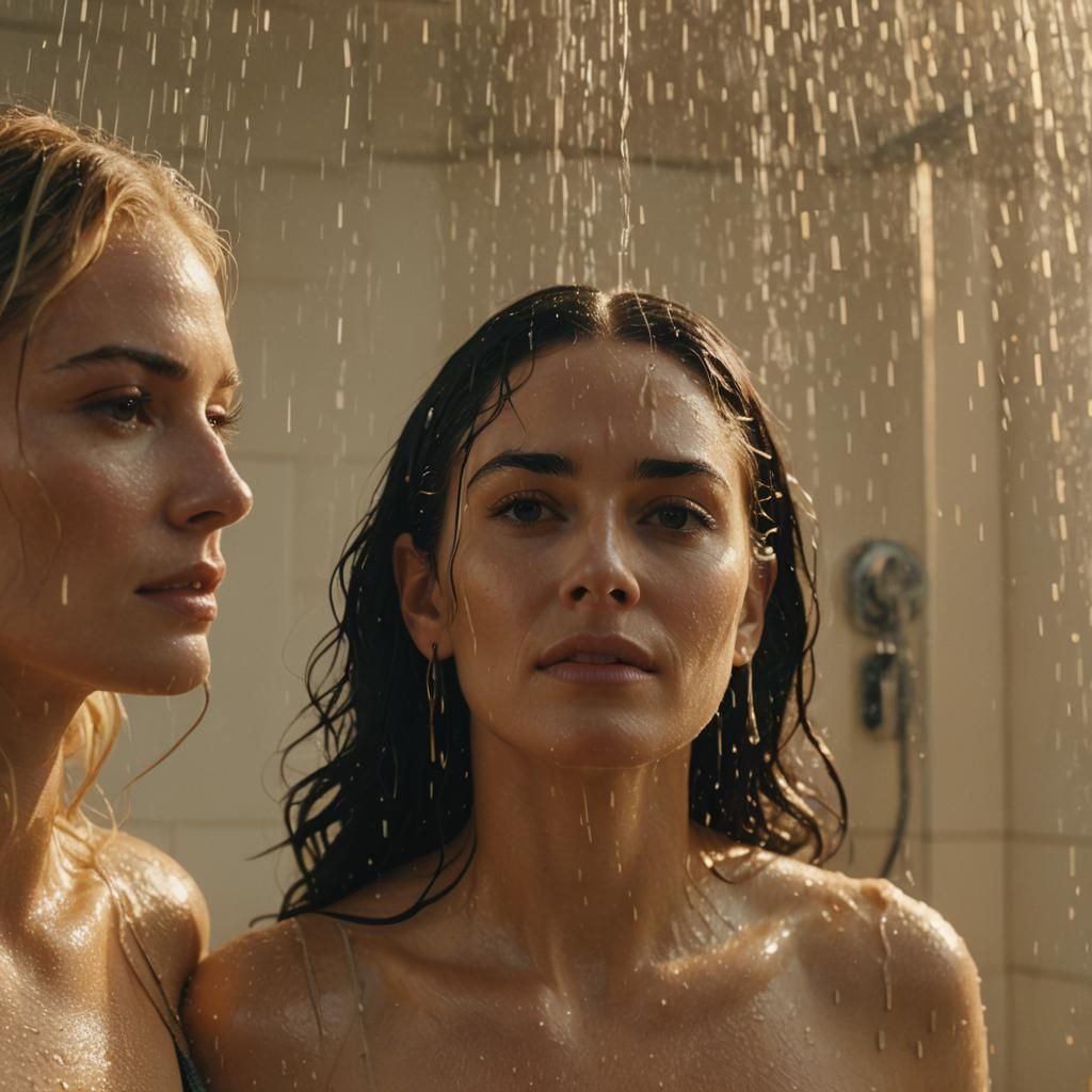 Two Women in Shower, Golden Light, French Riviera Style