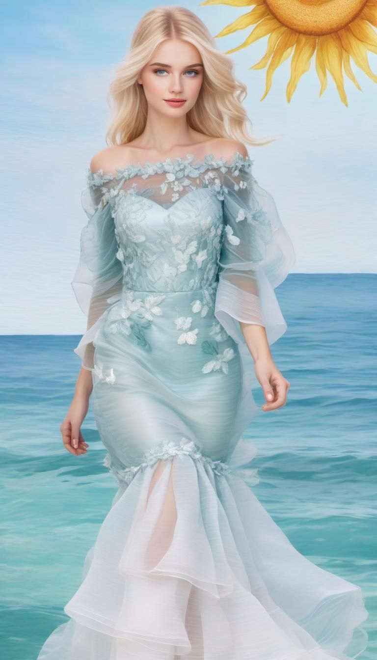 Blonde Girl in Organza Gown on Sunny Summer Day