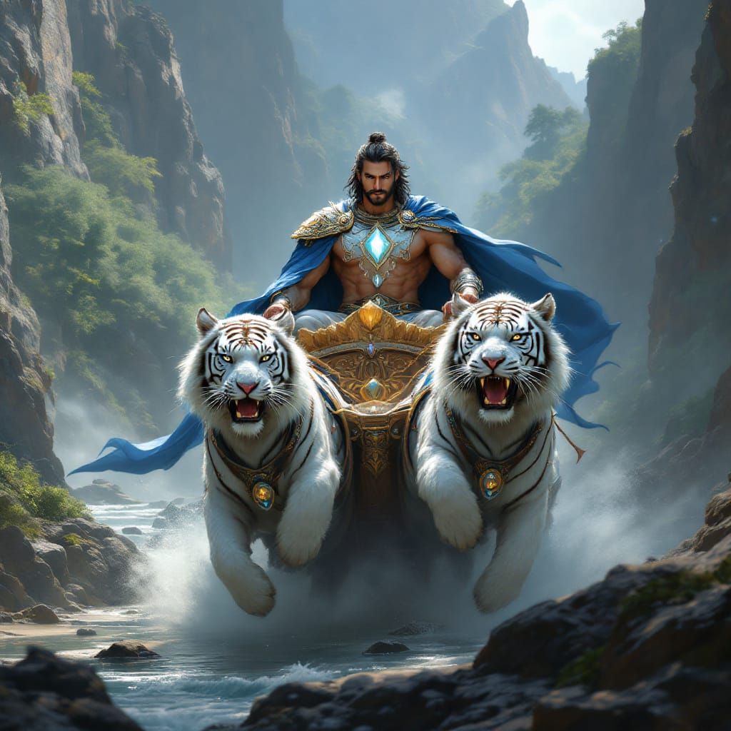 Mystical Chariot Journey Through Dreamlike Landscape