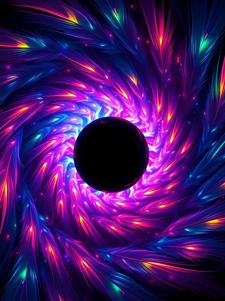 Neon Bioluminescent Feathers in Fibonacci Swirl