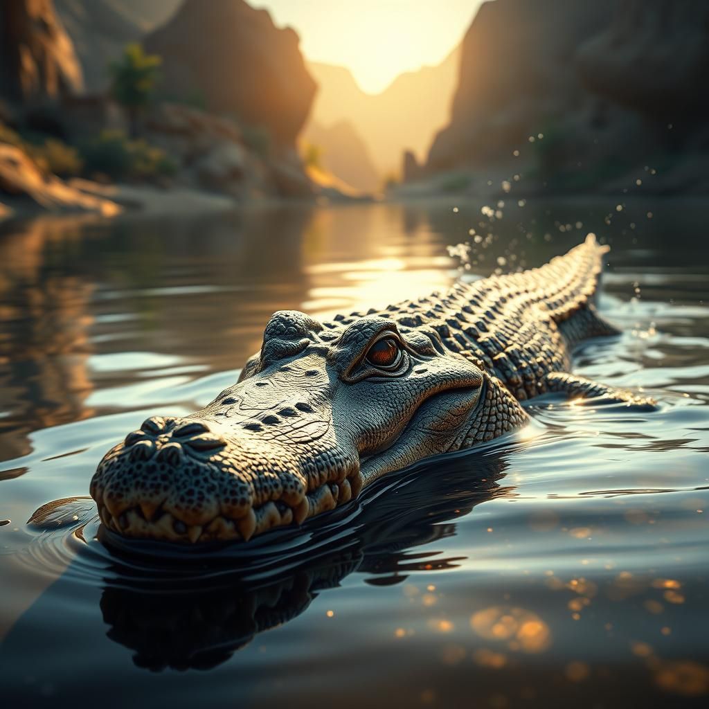 Realistic Crocodile in Egyptian River Landscape