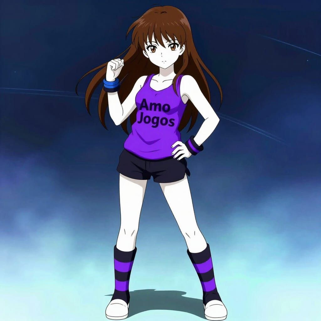 Anime Girl in Diva Pose with "Amo Jogos" Tank Top