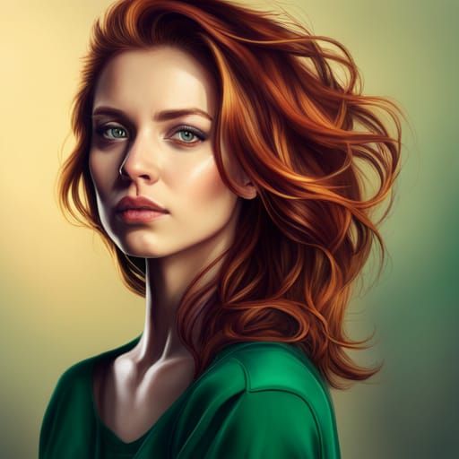 Une femme rousse cheveux long yeux vert