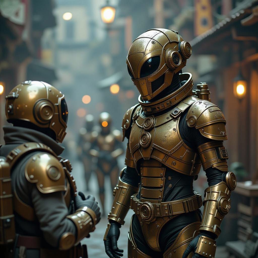 Mechanical Mummy Alien Curses Explorer Among Steampunk Robot...