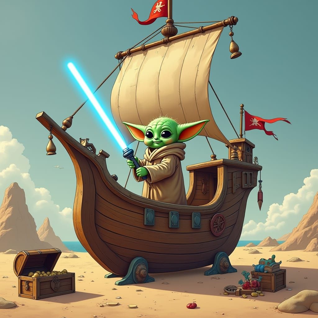 Baby Yoda's Pirate Adventure: A Digital Painting