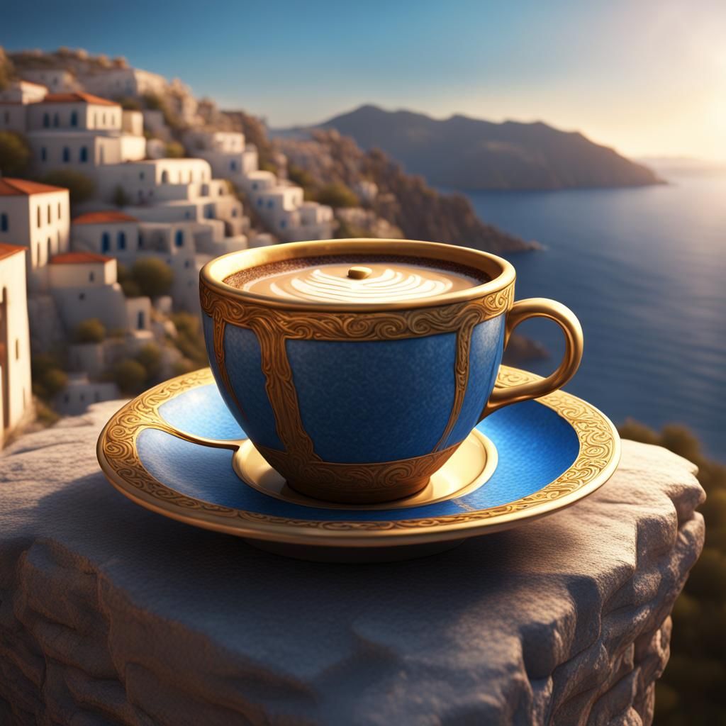 Coffee Cup in Greece: Detailed Matte Painting