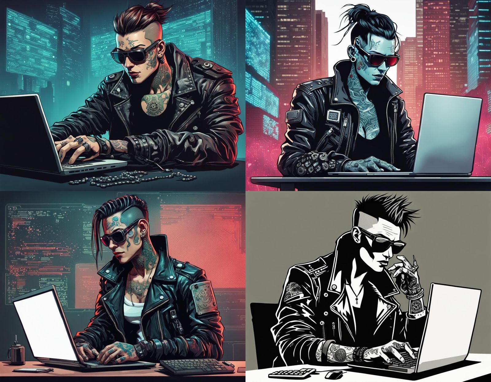 Cyberpunk Hacker with Piercings Hacking a Corporation