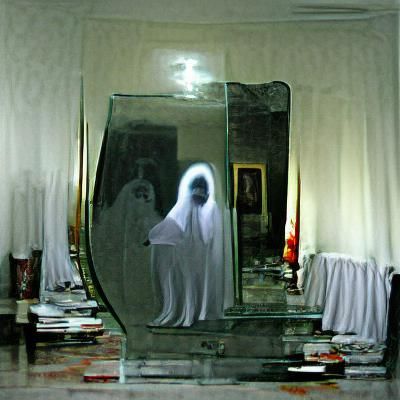 Ethereal Ghostly Figure Reflected in Antique Mirror