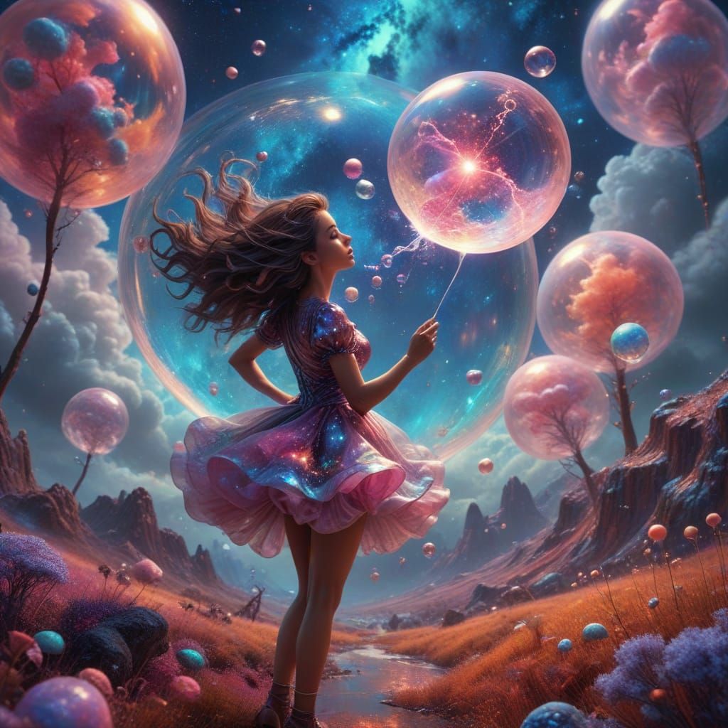 Vibrant Cosmic Girl in a Sugary Wonderland