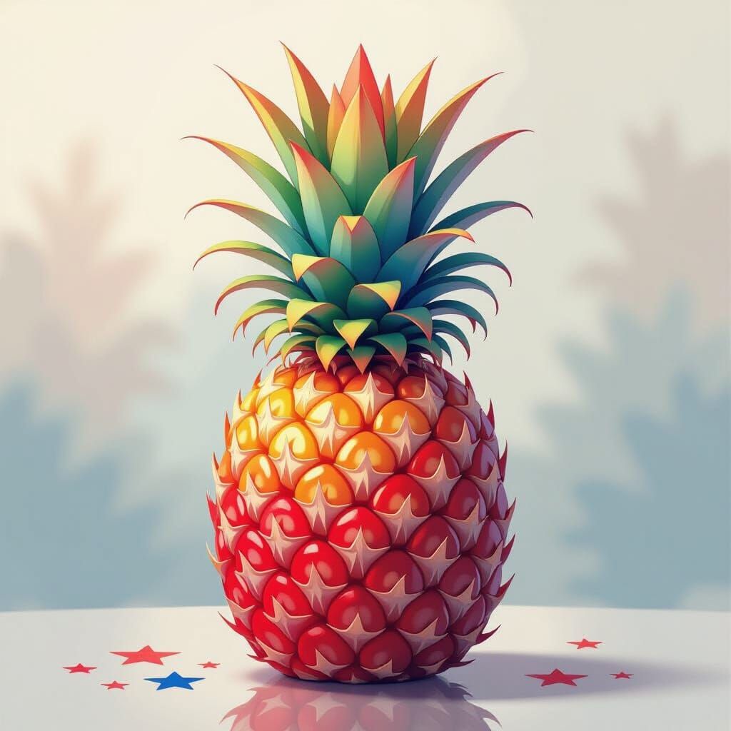 Patriotic Pineapple in Watercolor Digital Art Style