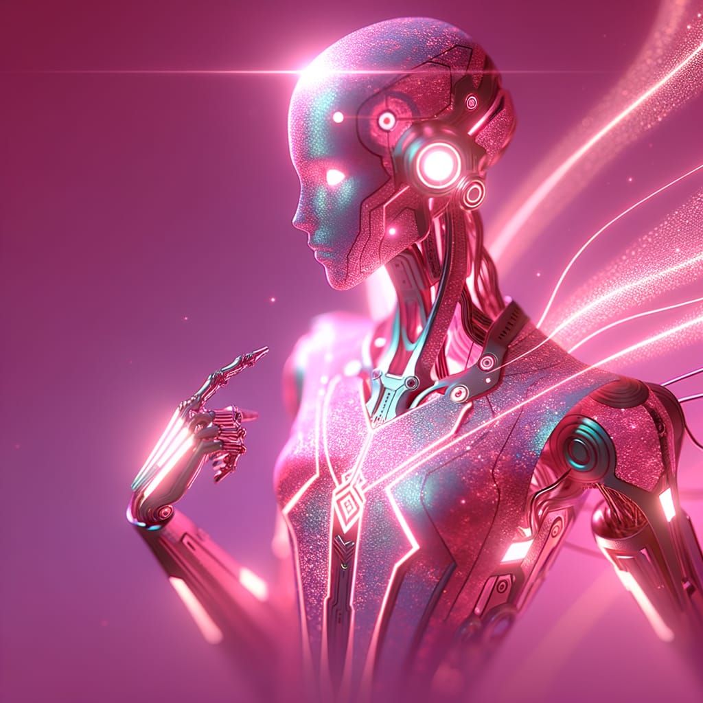 Cyberpunk Angel in Neon Pink Swimsuit