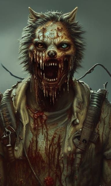 Apocalyptic Werewolf Portrait, Detailed Matte Painting