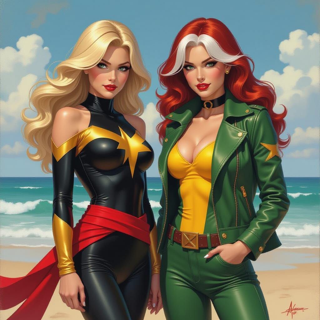 Ms. Marvel and Rogue at the Beach