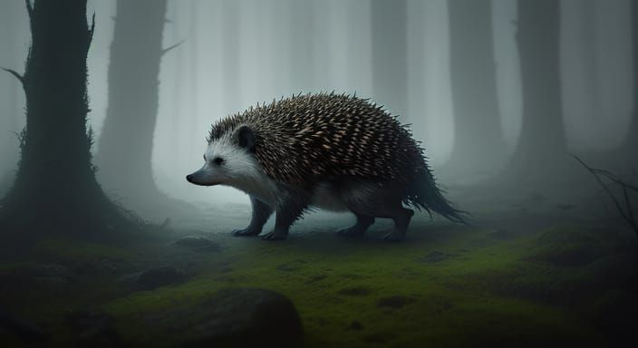 Mysterious Hedgehog in Atmospheric Forest Concept Art