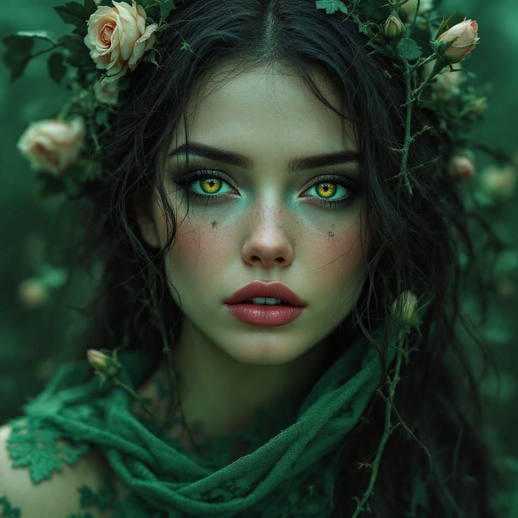 Woman in Green Lace Gown, Digital Art