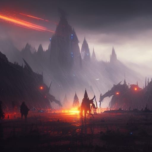 Epic Battlefield Scene in Dark Fantasy Style