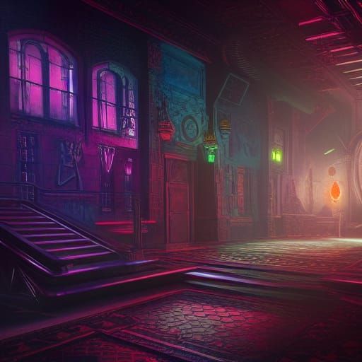 1980s Goth Club Scene as Detailed Matte Painting