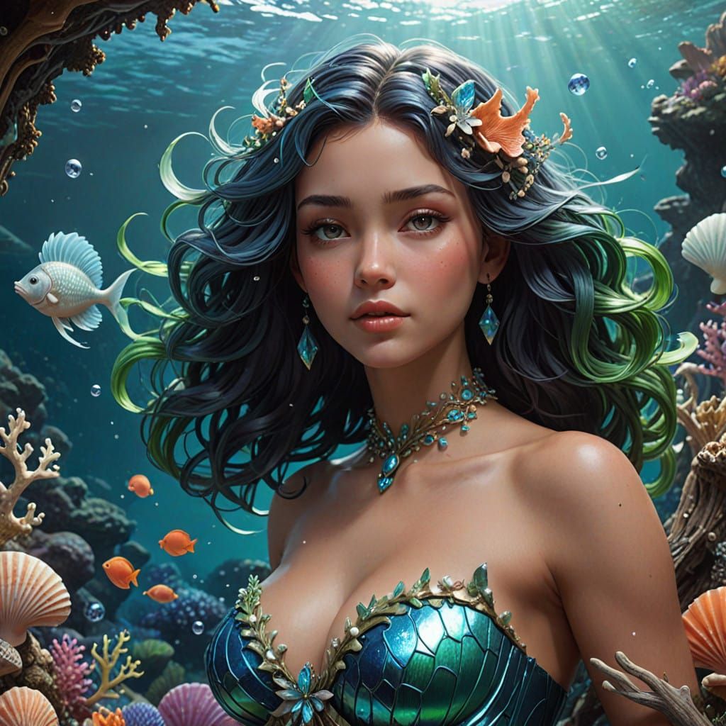 Siren of the Sea: Translucent Wave Goddess in Iridescent Pea...