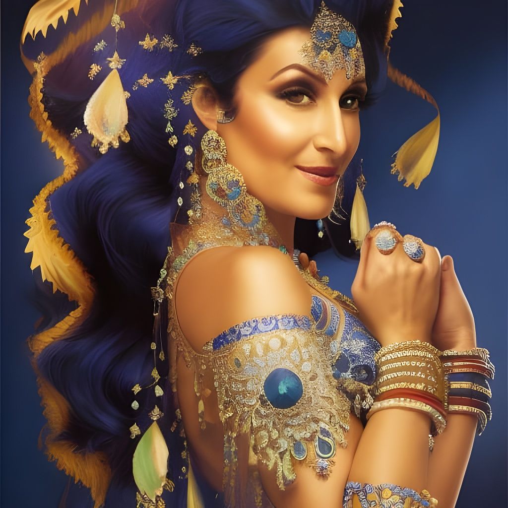 Blue-Clothed Romani Belly Dancer in Photorealistic Style