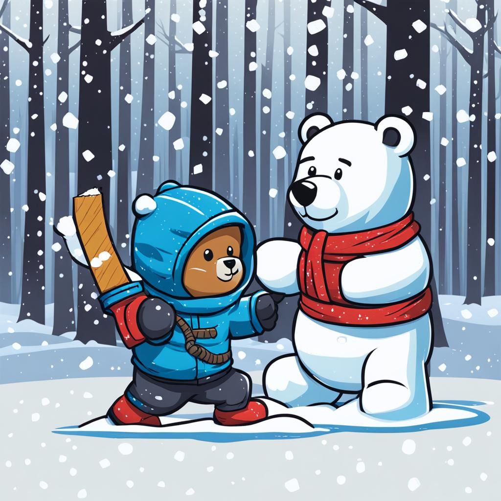 Ninja Bear Builds a Snow Bear