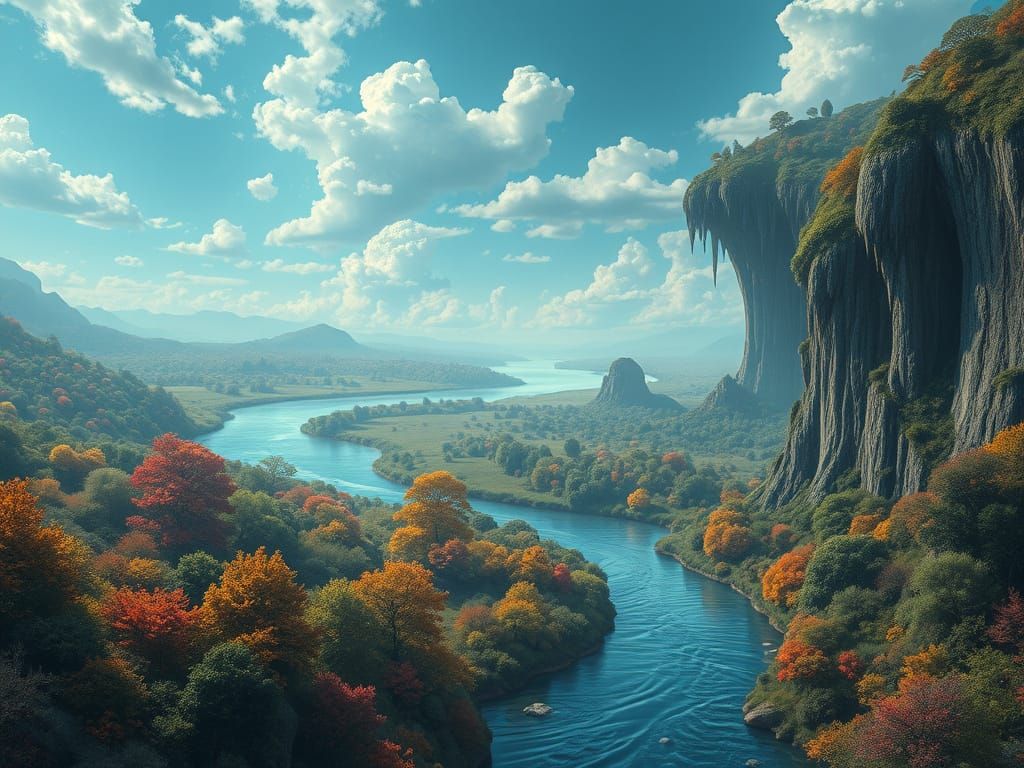 Dreamlike River Landscape Inspired by Surrealism