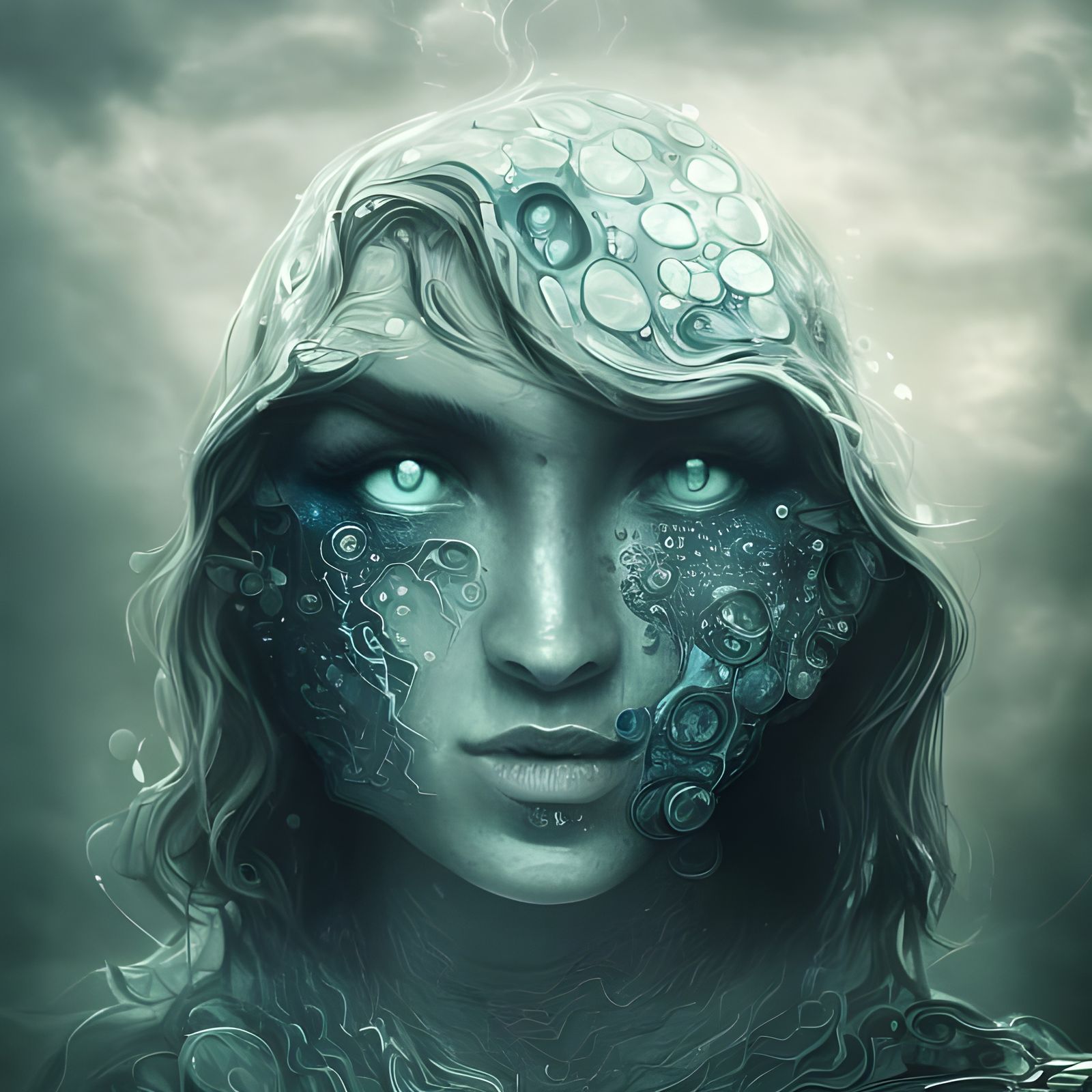 Humanoid Water Elemental Portrait in Fantasycore Style