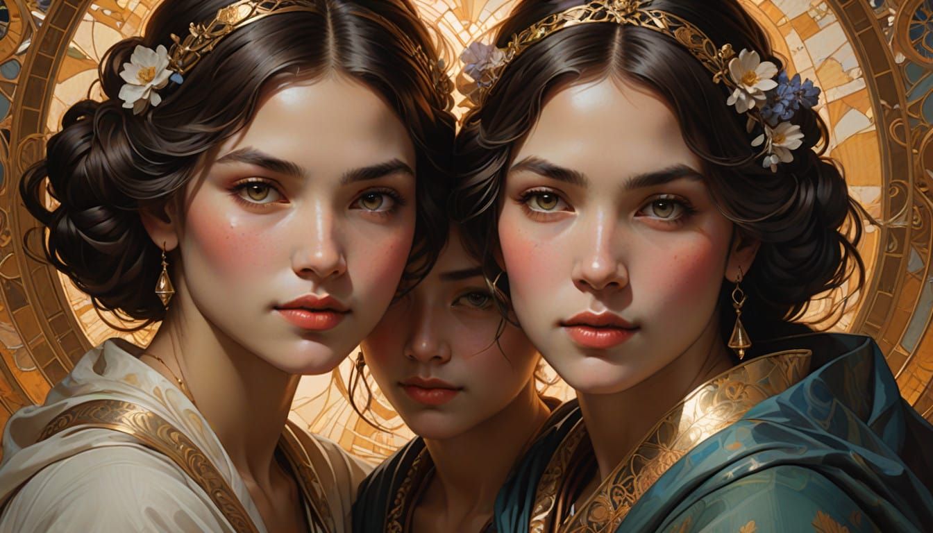 Three Generations of Womanhood in Stunning Alphonse Mucha-In...