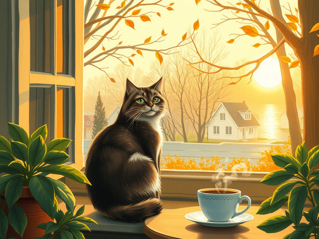 Cat Sunbeam: A Gouache Painting in Beatrix Potter Style
