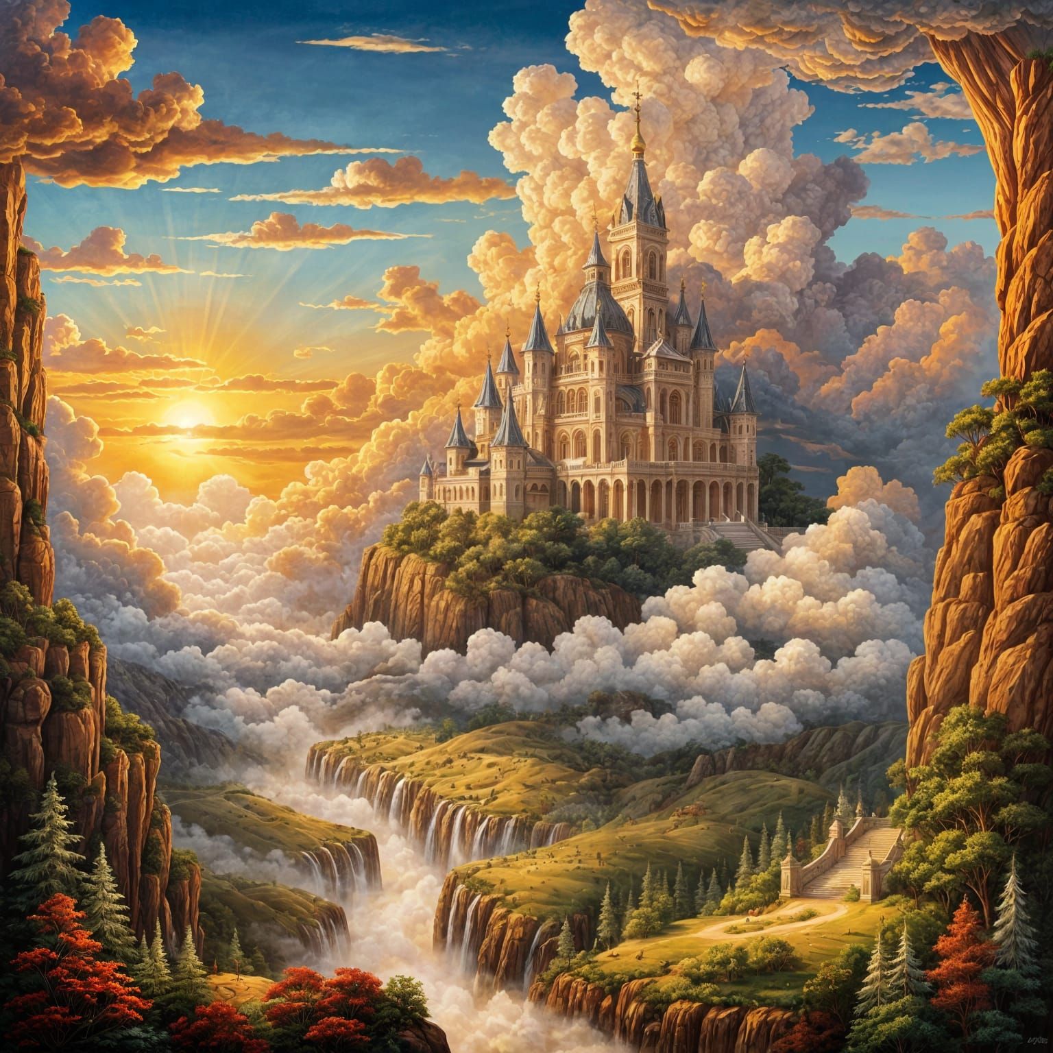 Heavenly Cloudscape Watercolor Painting