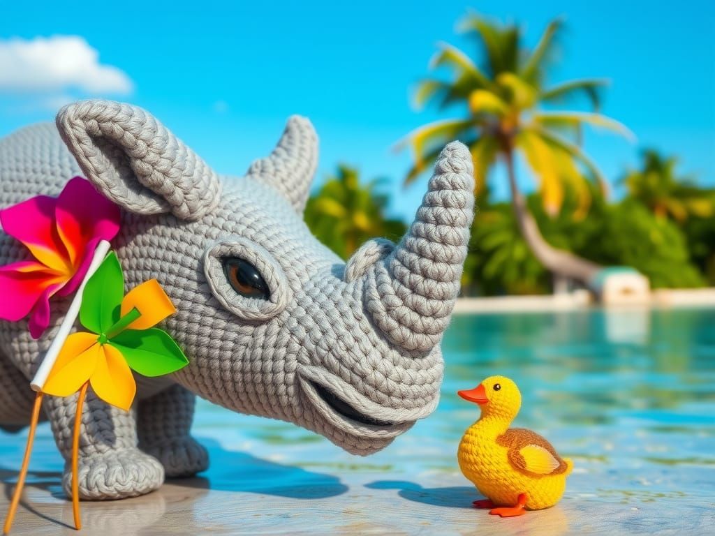 Vibrant Rhinoceros in Tropical Paradise with Iridescent Hue