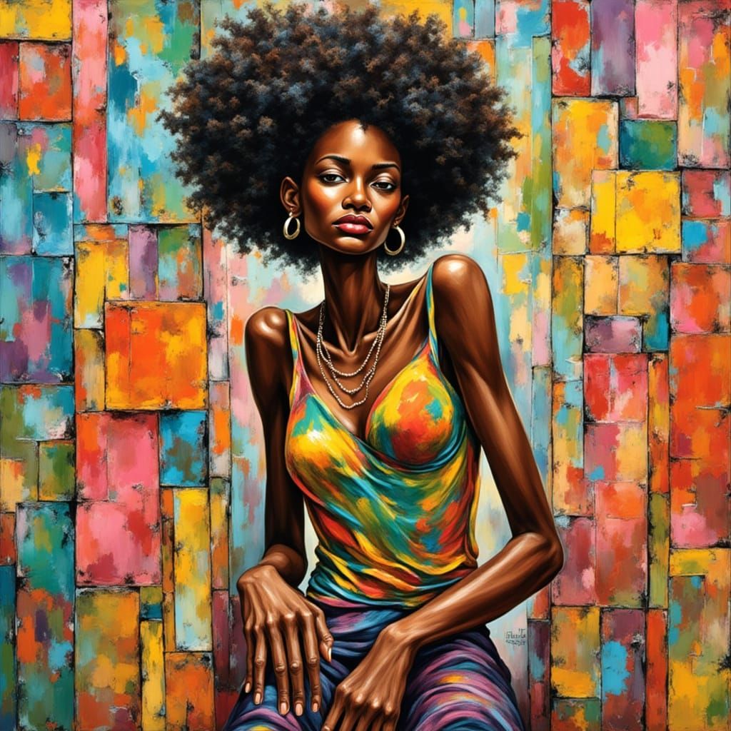 Abstract Expressionism: Vibrant Woman in Colorful Clothing