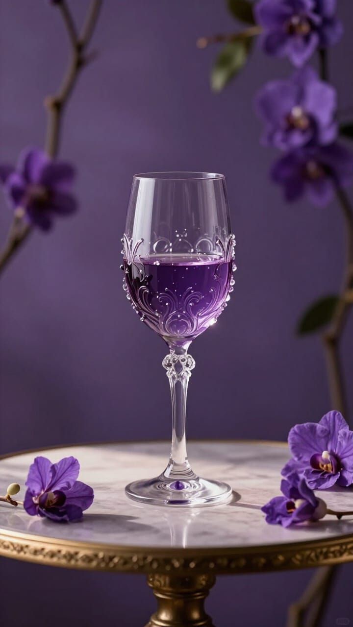 Baroque Crystal Chalice With Wine In Purple Hues